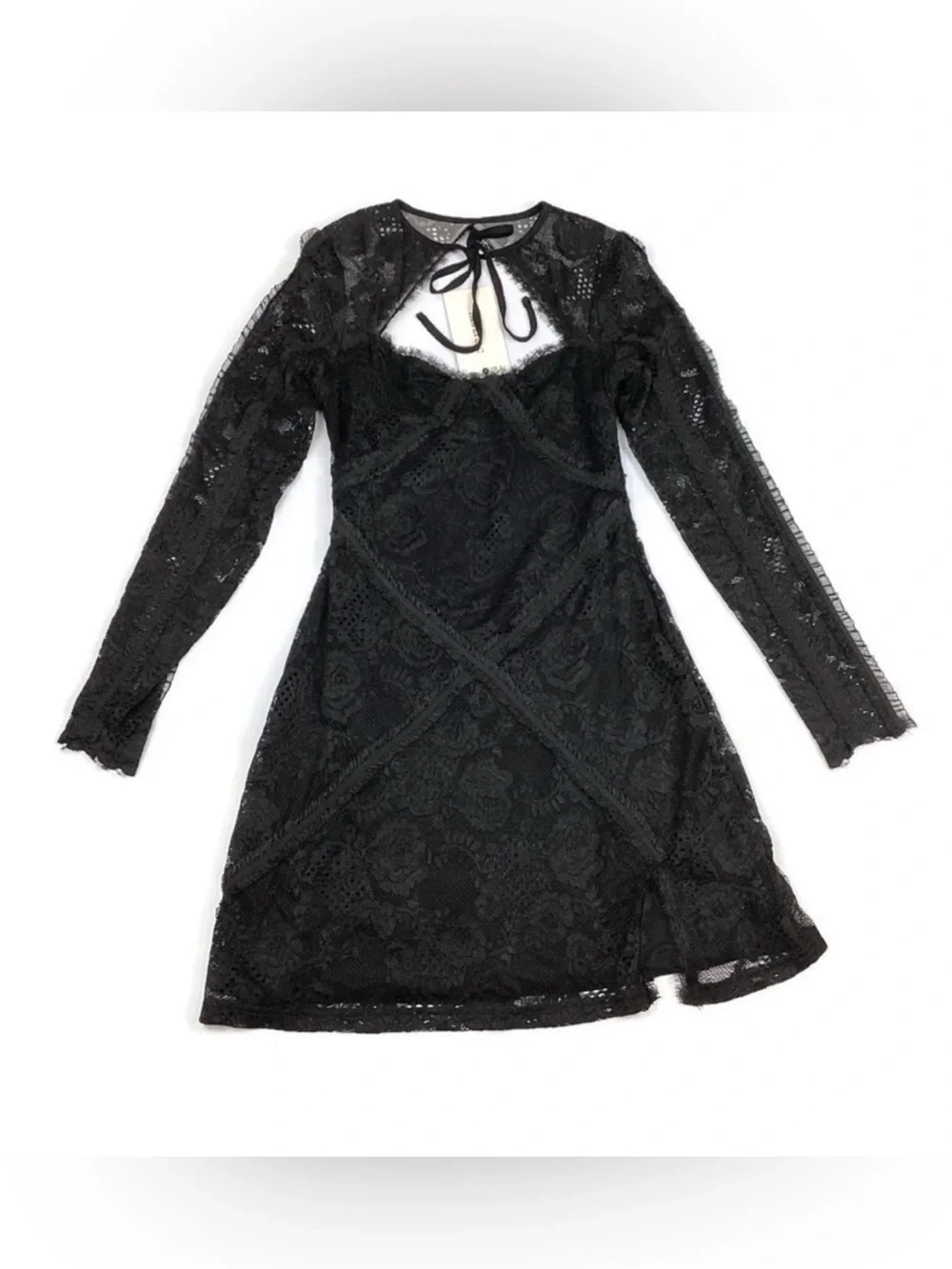 Alana Eve Long Sleeve Black Lace Bodycon Mini Dress NEW! Retail $199
